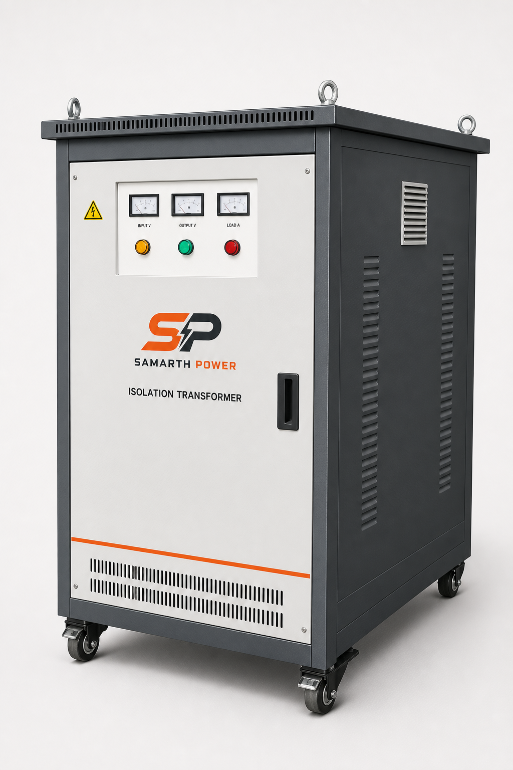 Samarth Power Solutions isolation transformer cabinet with input and output meters