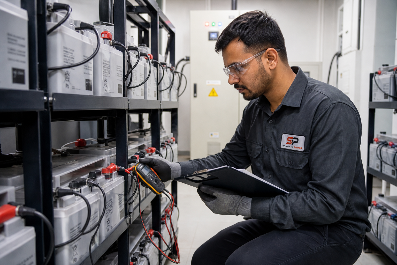 Battery-bank testing representative service visual